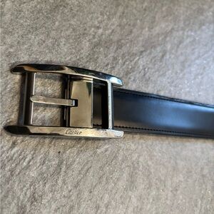 Cartier Black and Brown Leather Belt with Silver Buckle